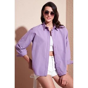 Pamuklu Regular Fit Önü Kısa Arkası Uzun Oval Kesim Gömlek Kadın Gömlek CF25S163867