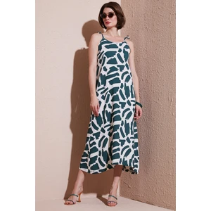 Desenli Midi Boy Oversize Fit Bağlamalı Ip Askılı Bisiklet Yaka Elbise Bayan Elbise 5869009