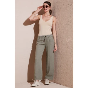 Relaxed Fit Normal Bel Geniş Paça Çift Cepli Keten Pantolon Bayan Pantolon 668yp4991