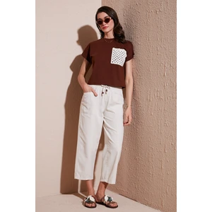 Pamuklu Relaxed Fit Yüksek Bel Geniş Kısa Paça Pantolon Bayan Pantolon 668yp5318