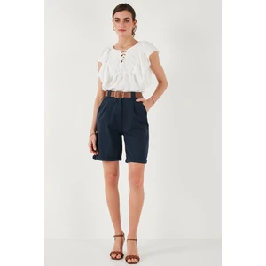 Pamuklu Relaxed Fit Yüksel Bel Kemerli Gabardin Short Bayan Şort 668YP4710