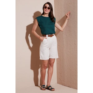 Pamuklu Relaxed Fit Yüksel Bel Kemerli Gabardin Short Bayan Şort 668YP4710