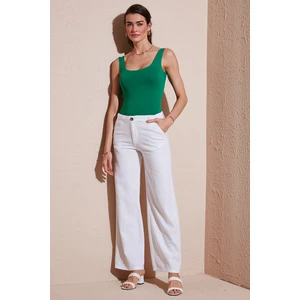 Pamuklu Standart Fit Yüksek Bel Geniş Paça Pantolon Bayan Pantolon 668yp5193