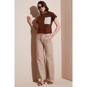 Pamuklu Standart Fit Yüksek Bel Geniş Paça Pantolon Bayan Pantolon 668yp5344