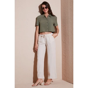 Relaxed Fit Normal Bel Geniş Paça Çift Cepli Keten Pantolon Bayan Pantolon 668yp4991