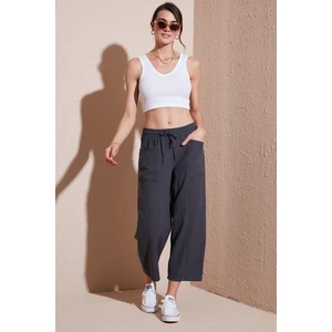 Pamuklu Relaxed Fit Yüksek Bel Geniş Kısa Paça Pantolon Bayan Pantolon 668yp5318