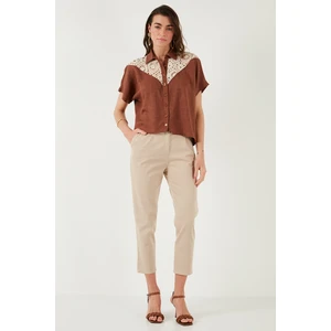 Streç Pamuklu Regular Fit Yüksek Bel Düz Kısa Paça Kemerli Pantolon Bayan Pantolon 668yp5335