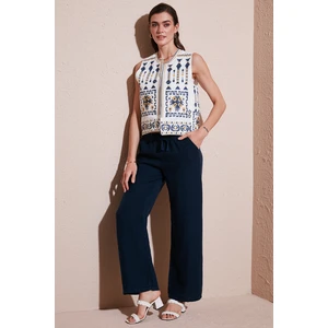 Relaxed Fit Normal Bel Geniş Paça Çift Cepli Keten Pantolon Bayan Pantolon 668yp4991