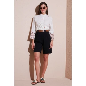 Pamuklu Relaxed Fit Yüksel Bel Kemerli Gabardin Short Bayan Şort 668YP4710