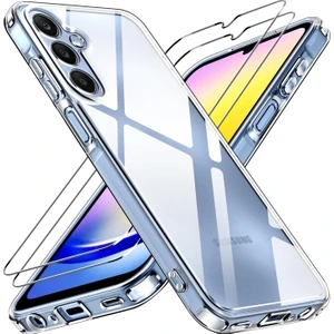 M.TK Moveteck Samsung Galaxy A15 Kılıf Kamera Çıkıntılı Korumalı Yumuşak Şeffaf Silikon + 9h Ekran Koruyucu Cam Set 2in1