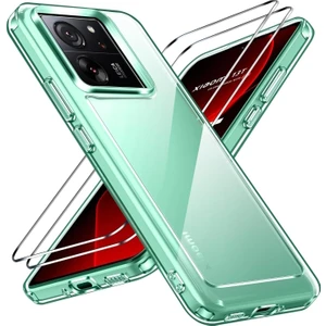 M.TK Moveteck Xiaomi Mi 13T - Mi 13T Pro Uyumlu Kılıf Kamera Çıkıntılı Yumuşak Şeffaf Silikon + 9h Ekran Koruyucu Cam Set 2in1