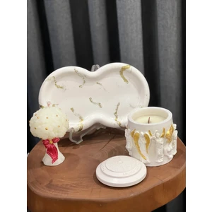 3'lü Bi Demet Papatya & 1 Kase Soya Wax  & Dekoratif Tabak Mum Seti