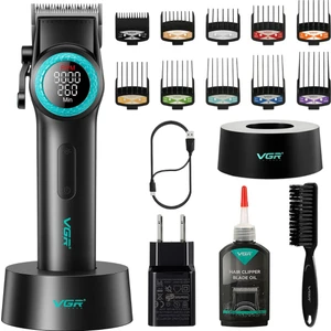 Vgr 001 Profesyonel  Berberler Için Karbon Çelik Bıçak Saç Kesme Makinesi 9000RPM, LED Ekran