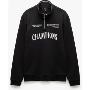 Yarım Fermuarlı Işlemeli Uzun Kollu Sweatshirt