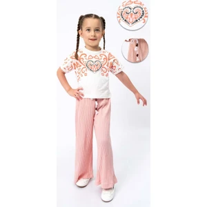 Mnk Baby & Kids Fitilli Örme Pantolonlu Baskılı Kız Çocuk Takım MNK2120
