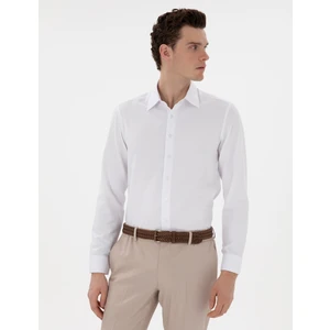 Pierre Cardin Erkek Beyaz İtalyan Yaka Armürlü Uzun Kollu Gömlek 50303375-VR013