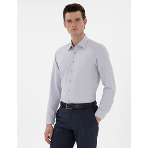 Pierre Cardin Erkek Gri İtalyan Yaka Armürlü Uzun Kollu Gömlek 50303375-VR024