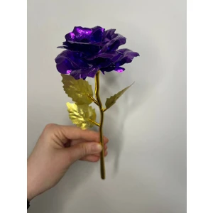 Love Candle Dekor 1 Adet Altın Varaklı Gül Solmayan Gül, Yapay Gül, Sonsuzluk Gülü Sevgililer Günü Hediyesi, Anneler Günü Hediyesi, Nişan Hediyesi, Düğün Hediyesi, Altın Gül, Mor Gül