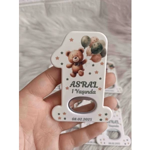 10 Adet Yeşil Balon Tutan Kahverengi Ayıcıklı 1 Rakam Açacak Magnet Yenidoğan Doğum Günü Mevlüt Hediyelikleri