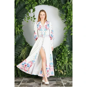 Atlas Kumaş Elbise (Kemer Dahildir)-Pembe NHN03