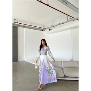 Atlas Kumaş Elbise (Kemer Dahildir)-Lila NHN31