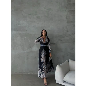 Atlas Kumaş Elbise-Siyah NHN19