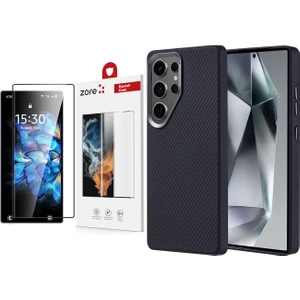 Galaxy S25 Ultra Kılıf Magsafe Şarj Özellikli Karbon Fiber Görünümlü Zore Troy Kapak + Zore Dias Cam Ekran Koruyucu