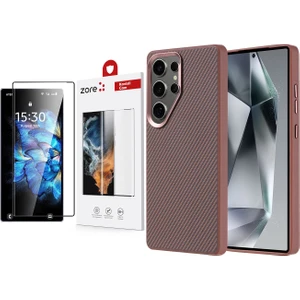 Galaxy S25 Ultra Kılıf Magsafe Şarj Özellikli Karbon Fiber Görünümlü Zore Troy Kapak + Zore Dias Cam Ekran Koruyucu