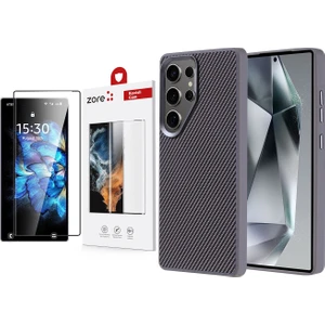 Galaxy S25 Ultra Kılıf Magsafe Şarj Özellikli Karbon Fiber Görünümlü Zore Troy Kapak + Zore Dias Cam Ekran Koruyucu