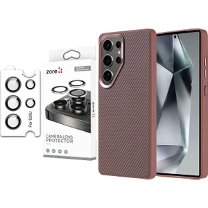 Galaxy S25 Ultra Kılıf Magsafe Şarj Özellikli Karbon Fiber Görünümlü Zore Troy Kapak + Safir Kamera Lens Koruyucu