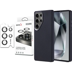 Galaxy S25 Ultra Kılıf Magsafe Şarj Özellikli Karbon Fiber Görünümlü Zore Troy Kapak + Safir Kamera Lens Koruyucu