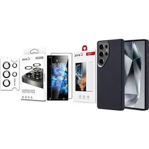 Galaxy S25 Ultra Kılıf Magsafe Şarj Özellikli Karbon Fiber Görünümlü Zore Troy Kapak + Safir Kamera Lens + Cam Ekran Koruyucu
