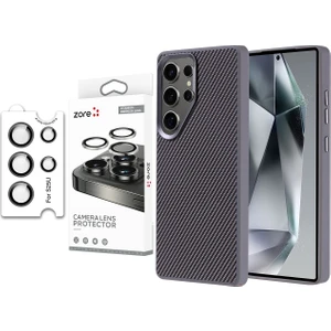 Galaxy S25 Ultra Kılıf Magsafe Şarj Özellikli Karbon Fiber Görünümlü Zore Troy Kapak + Safir Kamera Lens Koruyucu