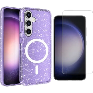 Galaxy S25 Plus Kılıf Magsafe Şarj Özellikli Parlayan Simli Saydam Renkli Zore Allstar Kapak + Nano Ekran Koruyucu