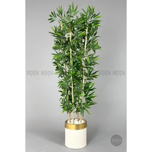 Yapay Bambu Ağacı 140CM Krem Gold Metal Saksıda