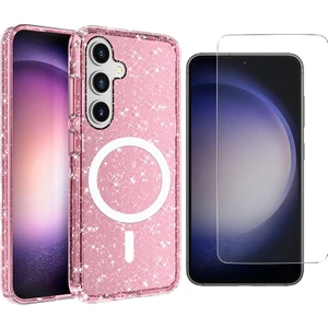 Galaxy S25 Plus Kılıf Magsafe Şarj Özellikli Parlayan Simli Saydam Renkli Zore Allstar Kapak + Nano Ekran Koruyucu