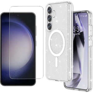 Galaxy S25 Plus Kılıf Magsafe Şarj Özellikli Parlayan Simli Saydam Renkli Zore Allstar Kapak + Nano Ekran Koruyucu