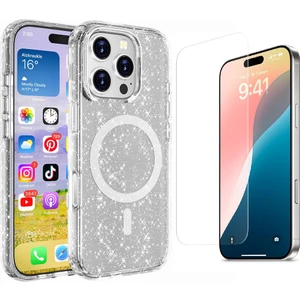 iPhone 16 Pro Max Kılıf Magsafe Şarj Özellikli Parlayan Simli Saydam Renkli Zore Allstar Kapak+ Nano Ekran Koruyucu