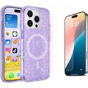 iPhone 16 Pro Max Kılıf Magsafe Şarj Özellikli Parlayan Simli Saydam Renkli Zore Allstar Kapak + Nano Ekran Koruyucu