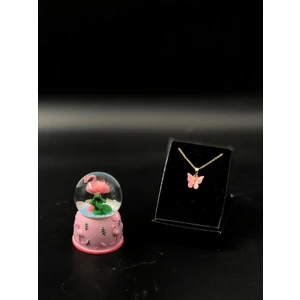 Masalsı Concept Kelebek  Kolye ve Kar Küresi Flamingo Doğum Günü Hediyesi Sevgiliye Hediye Sevgililer Günü Hediyesi