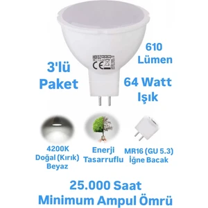 Horoz Elektrik 8W MR16 LED Ampul Doğal Beyaz Işık 610 Lümen Kırık Beyaz Spot Ampul Iğne Bacak Ampul 220 Volt