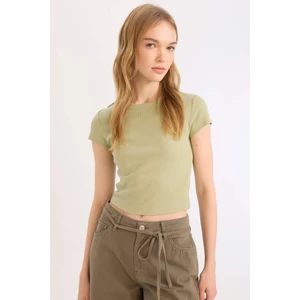 Coool Fitted Fitilli Kaşkorse Basic Düz Kısa Kollu Tişört E0287AX25SM