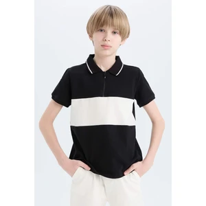 Erkek Çocuk Polo Yaka Renk Bloklu Pike Kısa Kollu Tişört D9415A825SM