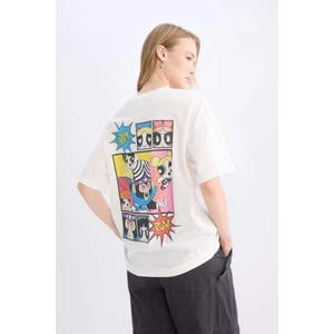 Coool PowerPuff Girls Oversize Geniş Kalıp Bisiklet Yaka Sırt Baskılı Kısa Kollu Tişört D9107AX25SM