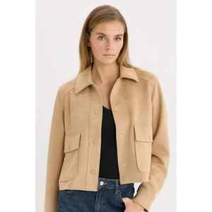 Regular Fit Polo Yaka Cepli Basic Düz Süet Ceket Mont E6033AX25SP