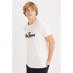 %100 Pamuk Slim Fit Dar Kesim Bisiklet Yaka Baskılı Kısa Kollu Tişört D5572AX25SP