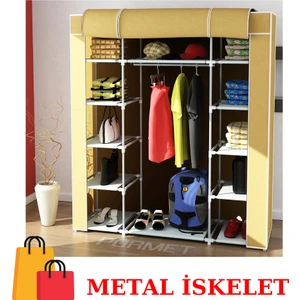 Beyaz Pazar Metal Profil Çift Yandan Raflı Bez Dolap