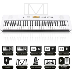 JTK-3600 61 Tuş Hassasiyetli 5 Oktav Org - Beyaz