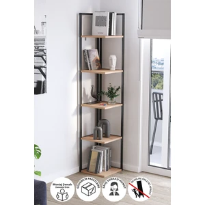 5 Raflı Metal Köşe Kitaplık Rafı Dekoratif Aksesuar Rafı Selanik 180  cm  Çam