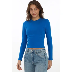 Likralı Pamuk Tişört-Slim Fit -Saks